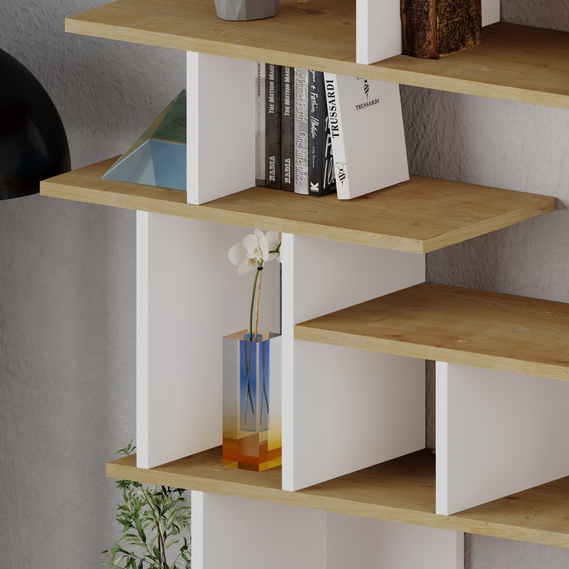 Avalinn Freestanding Bookcase | Multi-Level Storage & Modern Design, Oak/White