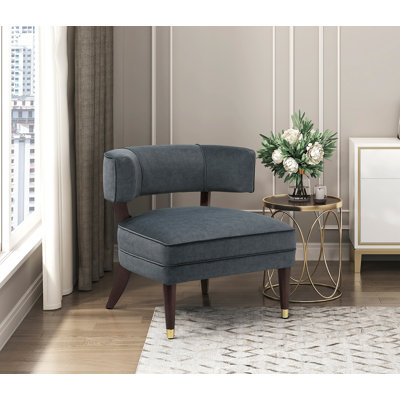 Élégant fauteuil d'appoint en velours gris foncé rembourré en tonneau de bois massif de luxe pour salon 1 pièce