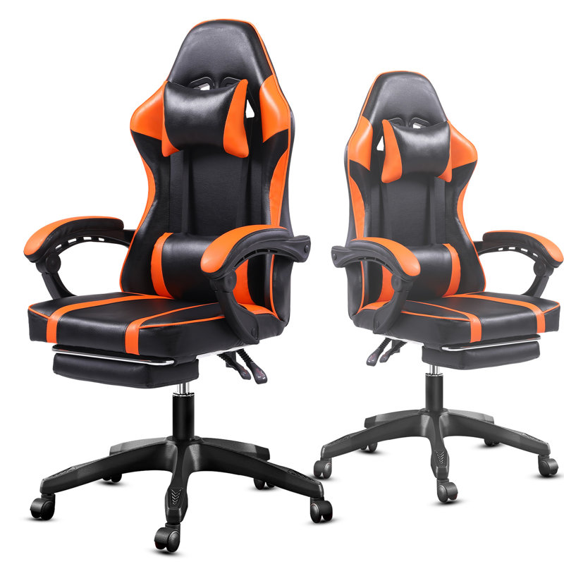 Wrought Studio™ Adjustable Reclining Leather Swiveling PC & Racing Game Chair, Black/Orange
