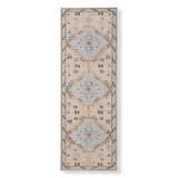 Wool Oriental Area Rug in Light Blue/Beige/Black