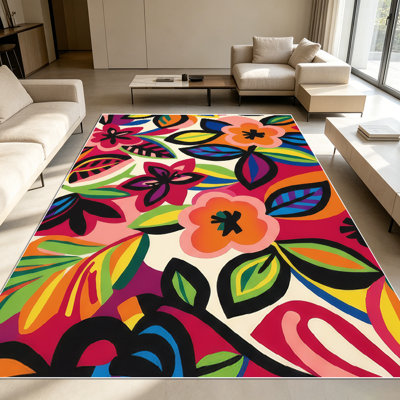 1PC vibrant bold bohemian floral folk art print area rugs for Living Room, Soft and Comfortable, Suitable for all seasons, easy-to-maintain, machine washable Indoor floor mat, Under Table Farmhouse suitable for dining table, bedroom, entryway, patio,