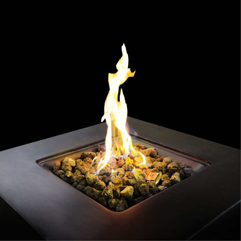 Foyer extérieur moderne au propane/gaz naturel en béton - Puissance de 40 000 BTU, chauffe efficacement, charbon de bois antirouille, 76 x 76 x 28 cm, table basse moderne, centre de table, meuble télé