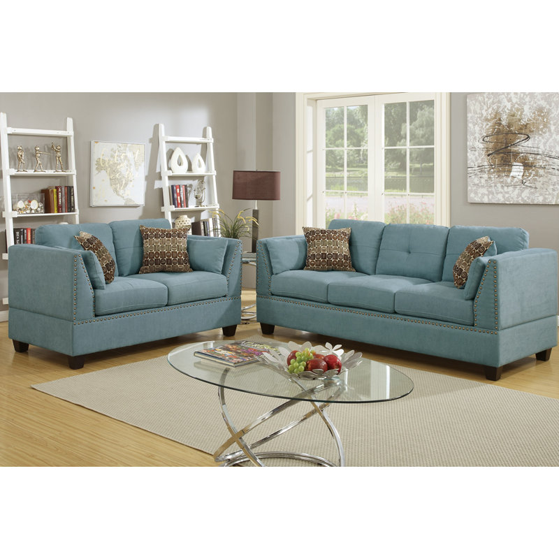 2 - Piece Velvet Living Room Set, Hydra Blue
