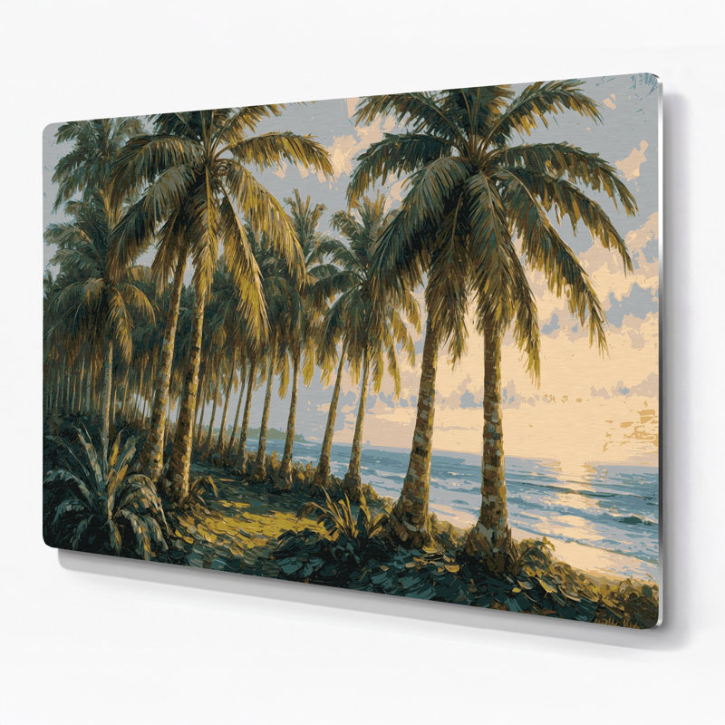 Art mural vert en métal Coastal Coconut Palm Grove, H 11 po x l 14 po