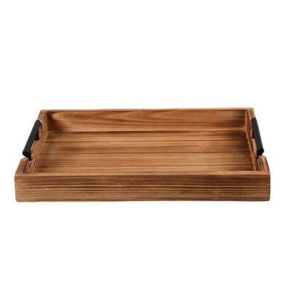 Vintage Wooden Nesting Serving Trays Set With Sturdy Metal Handles For Home Decor, Kitchen, Coffee Table & Dining Organization (2-Piece)