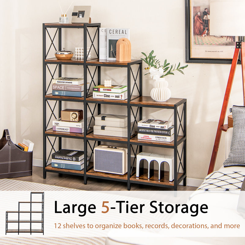 130cm H x 115cm W Metal Step Bookcase