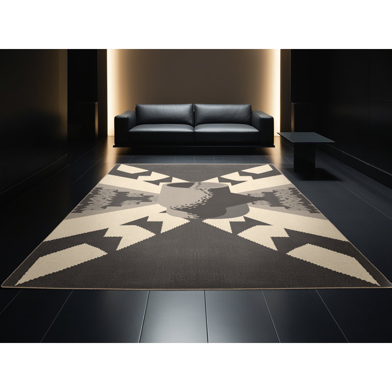 Tapis noir à motif de blocs symboliques lavables à la machine Elida, 7 x 10