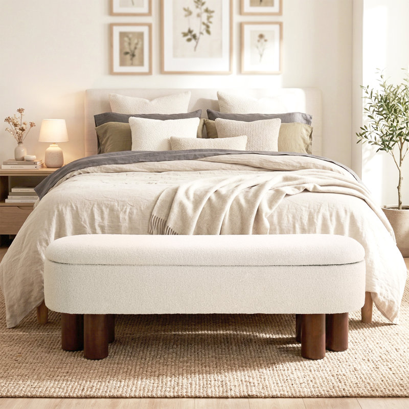 Joddie Upholstered Flip Top Storage Bench with Solid Wood Leg, White