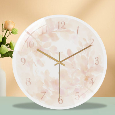 Clock Face With Watercolor Leaves Art - 12'' Modern Glass Wall Clock