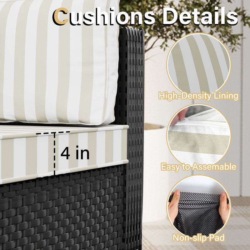 𝗡𝗼-𝗔𝘀𝘀𝗲𝗺𝗯𝗹𝘆 𝗖𝗵𝗮𝗶𝗿𝘀, Ensemble de conversation modulaire d'extérieur en osier pour 8 personnes avec conversation et coussins