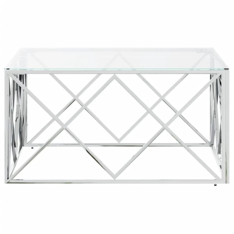 Asimelda Frame Coffee Table, 40cm H x 80cm L x 80cm W, Silver, Clear
