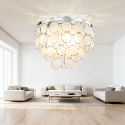 Plafonnier encastré à 3 lumières en forme de coquillage Capiz avec conception en bord de mer et structure chromée pour salle à manger, salon, chambre à coucher