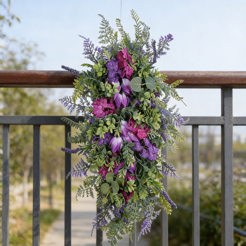 Couronne de fleurs printanières pour la porte d'entrée, guirlande de larmes de printemps été, couronne de tulipes artificielles, mur de mariage de tulipes à l'envers et mariage à domicile