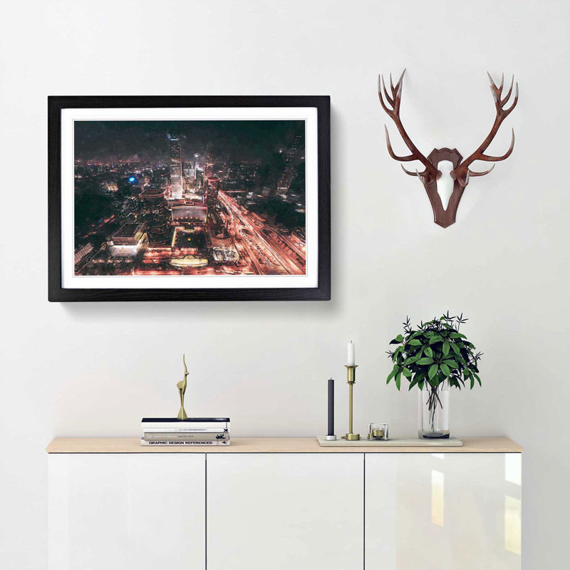 Skyline of Beijing in China in Abstract - Picture Frame Graphic Art Print, 48cm H x 65cm W x 2cm D, Black Framed