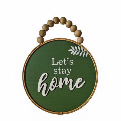 Décoration murale ronde en bois vert «Stay Stay Home» 12 po