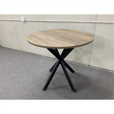 31.5-Inch Round Small Dining Table for 2-4, Modern Industrial Style, MDF Wood-Tone Brown Top with Black Metal Legs