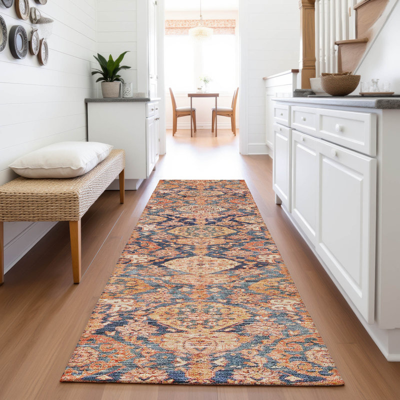 Premium Machine Washable Dahl AMF1084 Damask Rug, Runner 2'3" x 7'6"