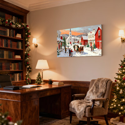 Christmas Christmas Village Scene With Sleigh And Church Set of 3 Canvas Wall Art Prints
