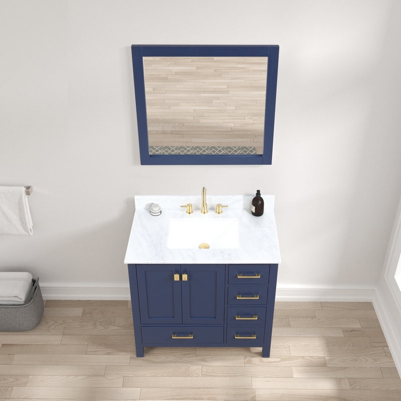 Degraaf 37'' Single Bathroom Vanity with Carrara Marble Top, Blue