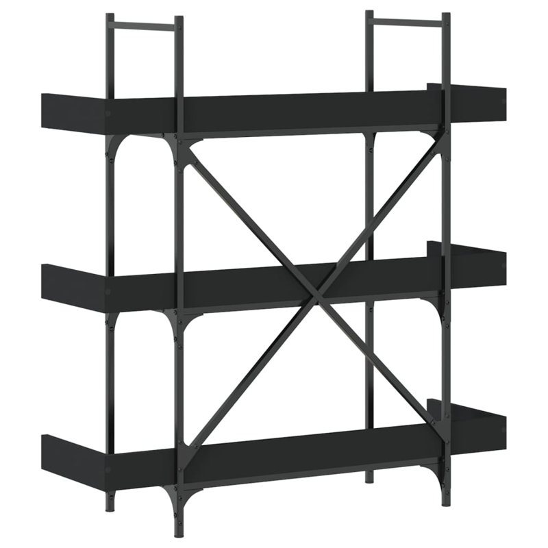 Sandre 100cm W Metal Bookcase, (3 Shelves) 108.5cm H x 100cm W x 33cm D, Black