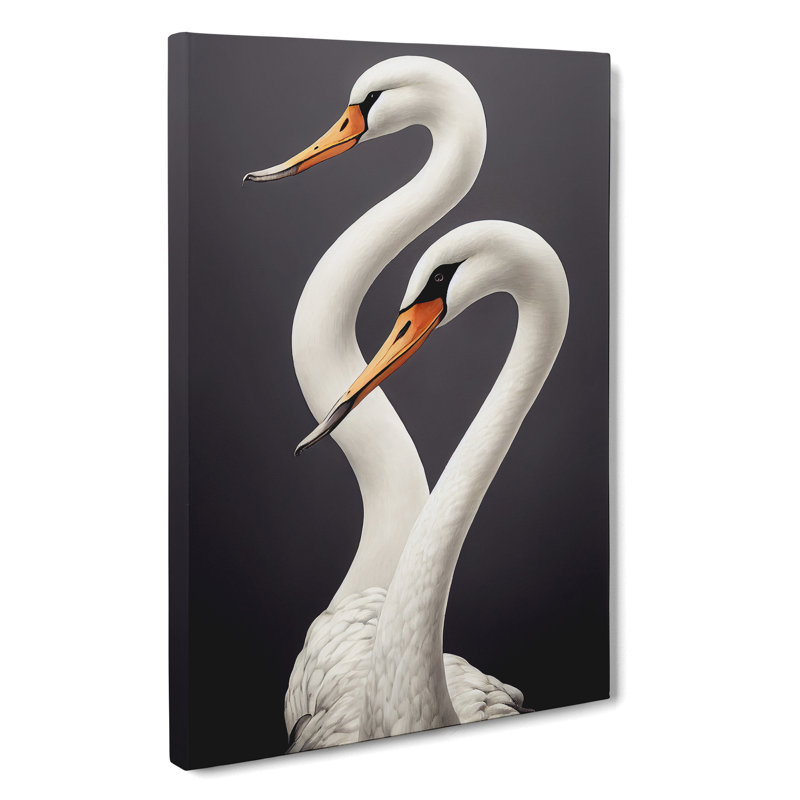 Two Pretty Swans - Wall Art, Wrapped Canvas, 50cm H x 35cm W x 3cm D, No Matte