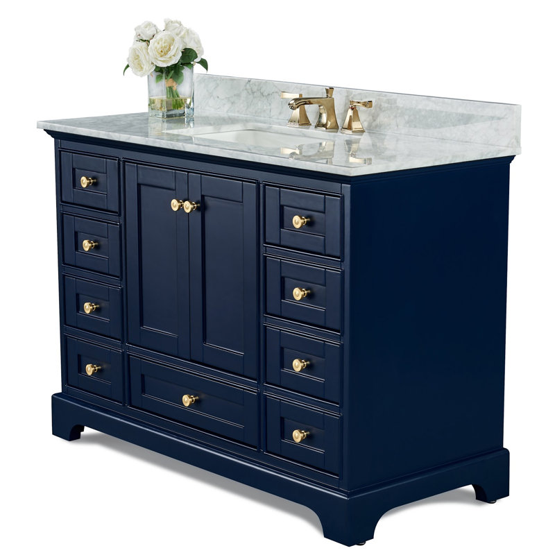 Audrey 48'' W Single Vanity, Carrara White, Brushed Nickel, Sapphire Gray