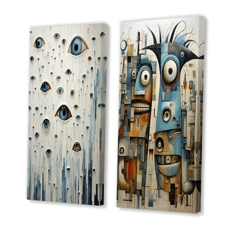 «Minimalist Monster Creatures - Monsters», ensemble d'art mural sur toile, H 28 po x l 25 po, Toile tendue