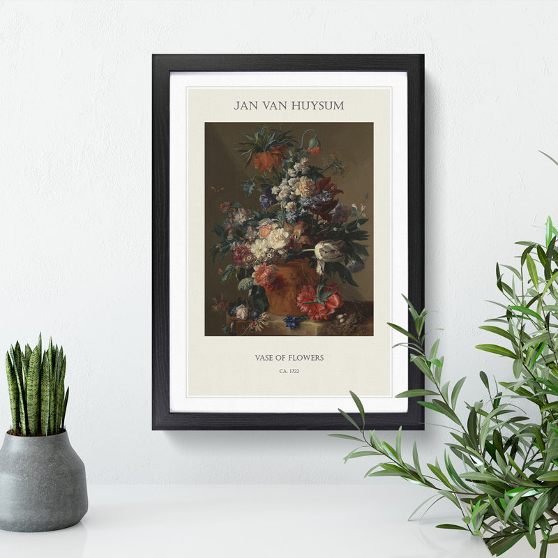 Still Life With Flowers Vol.13 by Jan Van Huysum - Single Picture Frame Print, Black Framed, 36cm H x 27cm W x 2cm D