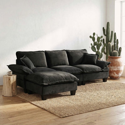 L-Shape Cloud Couch with Sailboat Design, 1 Ottoman & 2 Pillows, Chenille