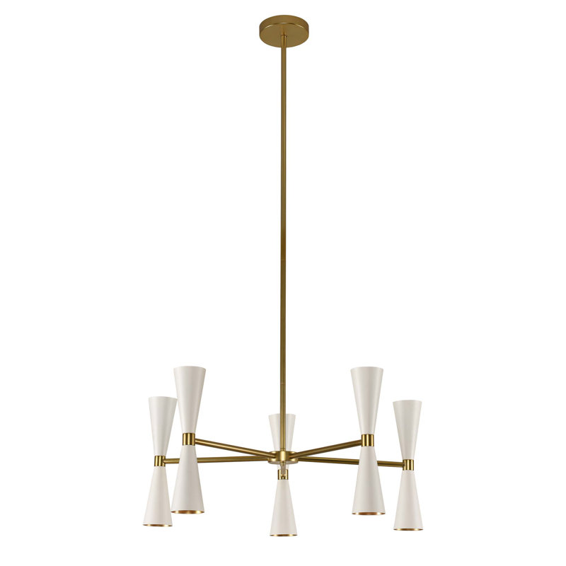 Milo 12 LT White w/ Vintage Brass Chandelier Kalco, White And Vintage Brass