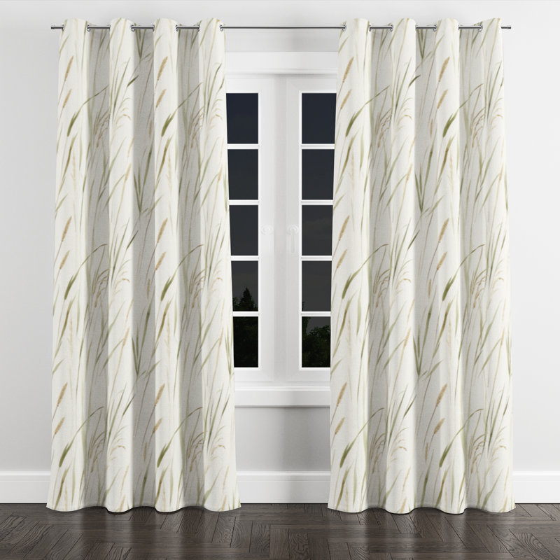 Floral Window curtains - Green Beach Grass Grommet Curtain - 1 Panel, 52" W x 84" L, Silver Grommets