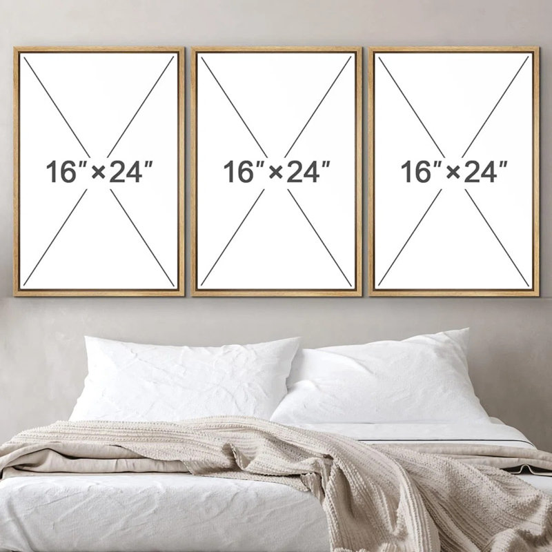 Reproduction de giclée sur toile encadrée 3 pièces, H 24 po x l 48 po x P 1,5 po, Cadre naturel
