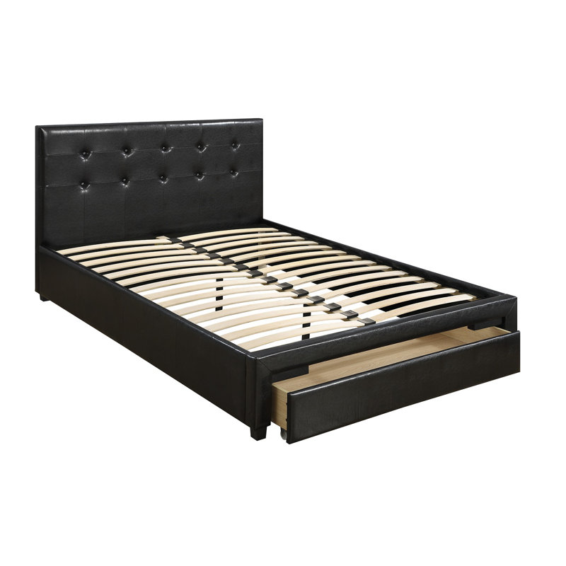 Daralynn Vegan Leather Platform Storage Bed, Full, Black