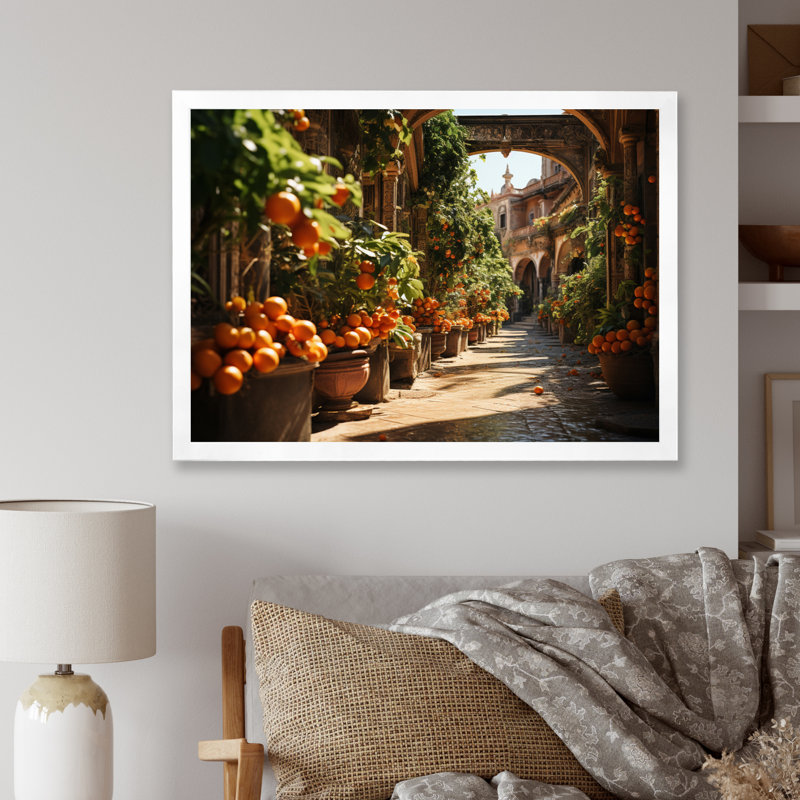 Koleigh, Séville, orange, arbres sur toile, H 16 po x l 32 po x P 1 po, Cadre simple blanc