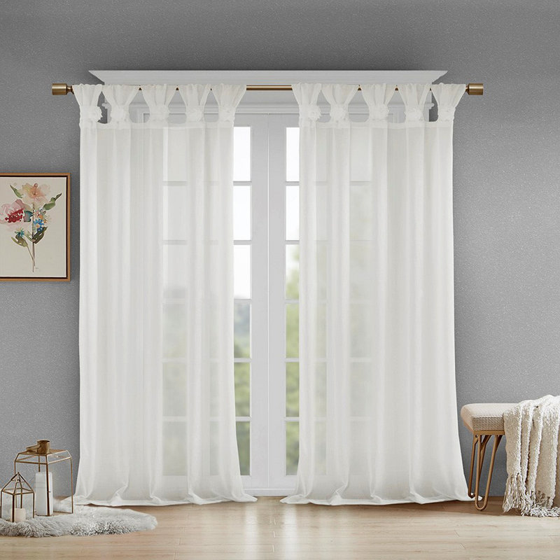 Panneau de rideau uni floral à passants et à passants (seulement 1 panneau PC), Blanc, L 50,03 po x L 84,03 po