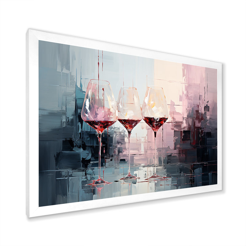 «Wine verres Deep collage - Wine», art mural encadré, H 12 po x l 20 po x P 1,5 po, Cadre de coin blanc fermé