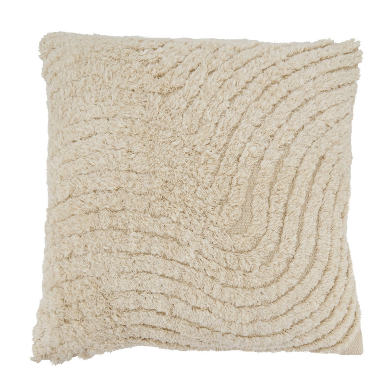 Beige Cotton Tufted 20" Square Throw Pillow with Duck Feather Fill