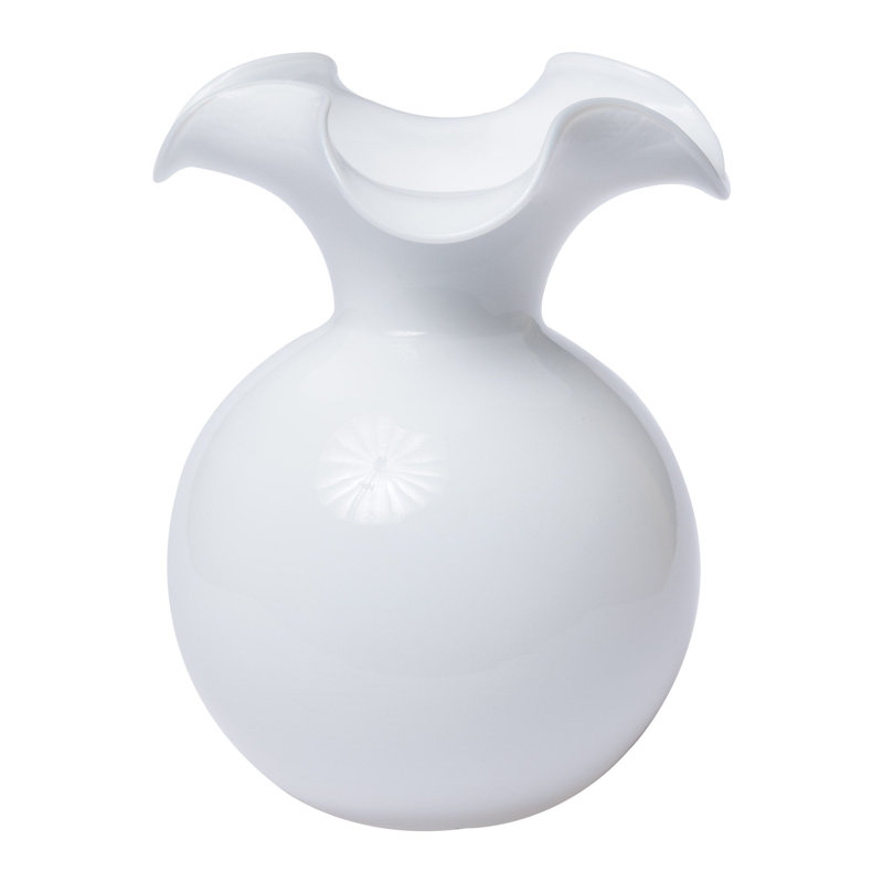 Vase de table en verre Hibiscus, Hauteur totale - 10 po, Blanc