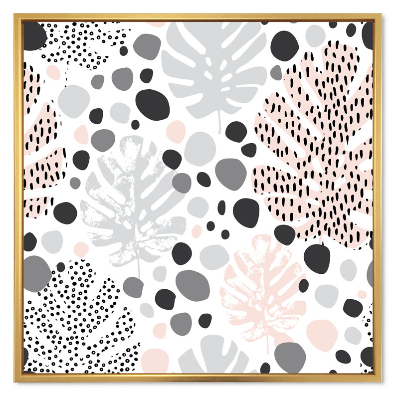 Éléments abstraits dans des tons de gris, feuilles tropicales - impression sur toile, H 36 po x l 36 po x P 1 po
