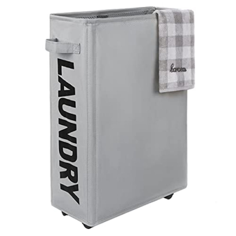 Rolling Laundry Hamper with Handles, Light Gray, 22.8 H" x 15.4 W" x 7.3 D"