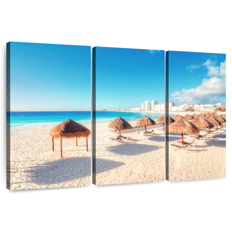 Gillard Cancun, scène de plage, H 48 po x l 74 po