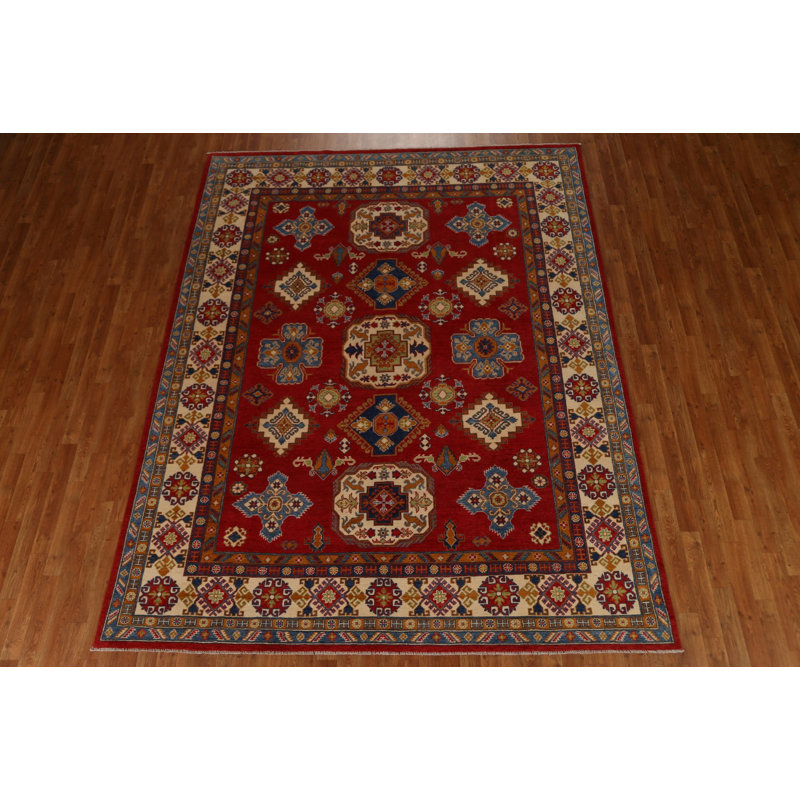 Tapis oriental rouge en laine Kazak 8 x 10
