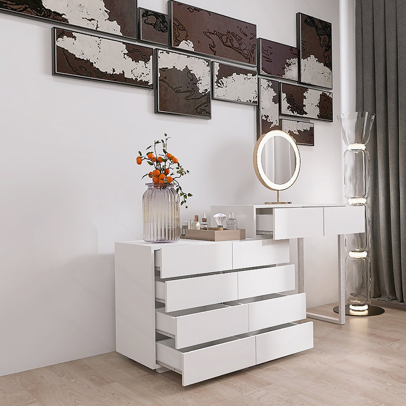 Commode 10 tiroirs à rallonge, sans poignée, meuble-lavabo blanc