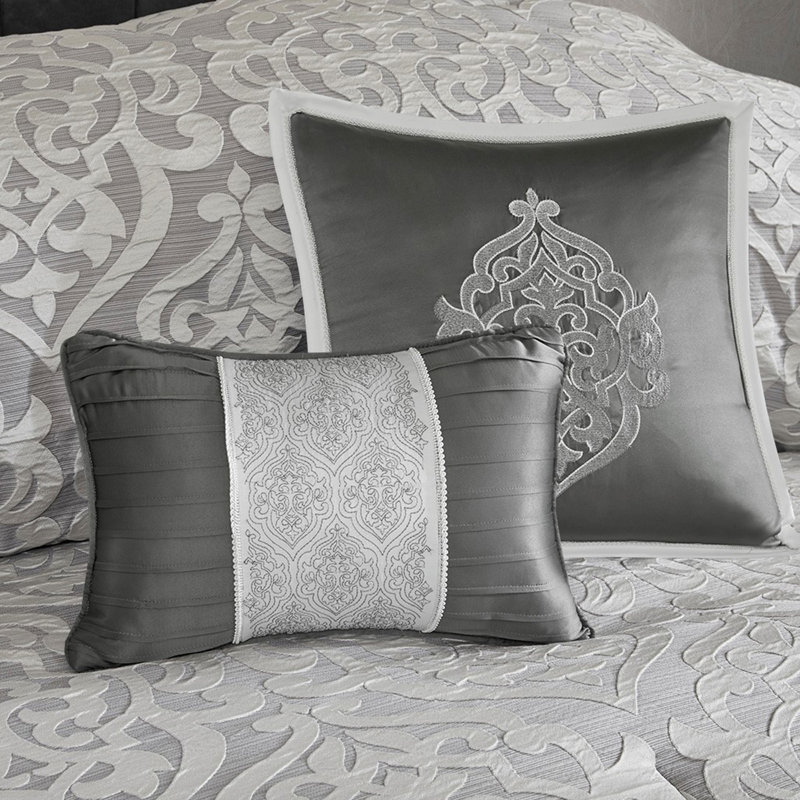 8 Piece Jacquard Comforter Set Silver/Silver