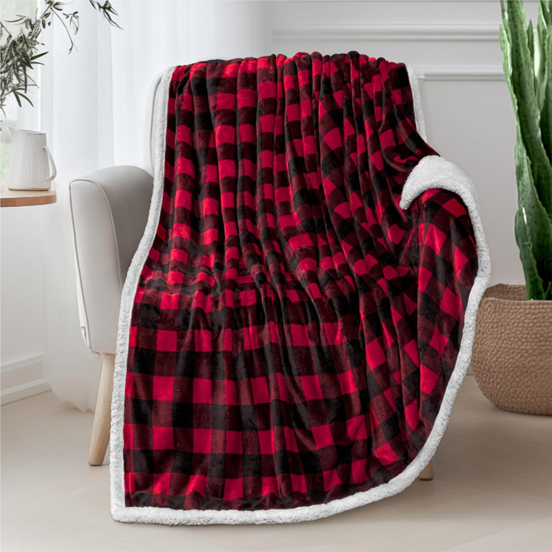 Couverture Sherpa, Grand lit, Rouge / noir