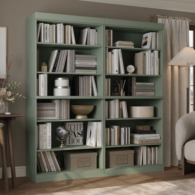 100% Solid Wood Tall Modular 12-Shelf Bookcase Cabinet With Adjustable Shelves, Open Display Storage Bookshelf, 64" W X 71.5" H
