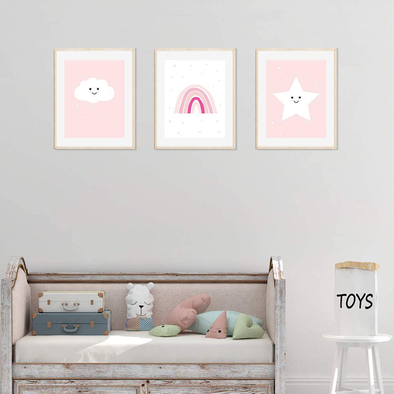Ensemble de 3 reproductions de papier en arc-en-ciel minimaliste cloud Current, Rose