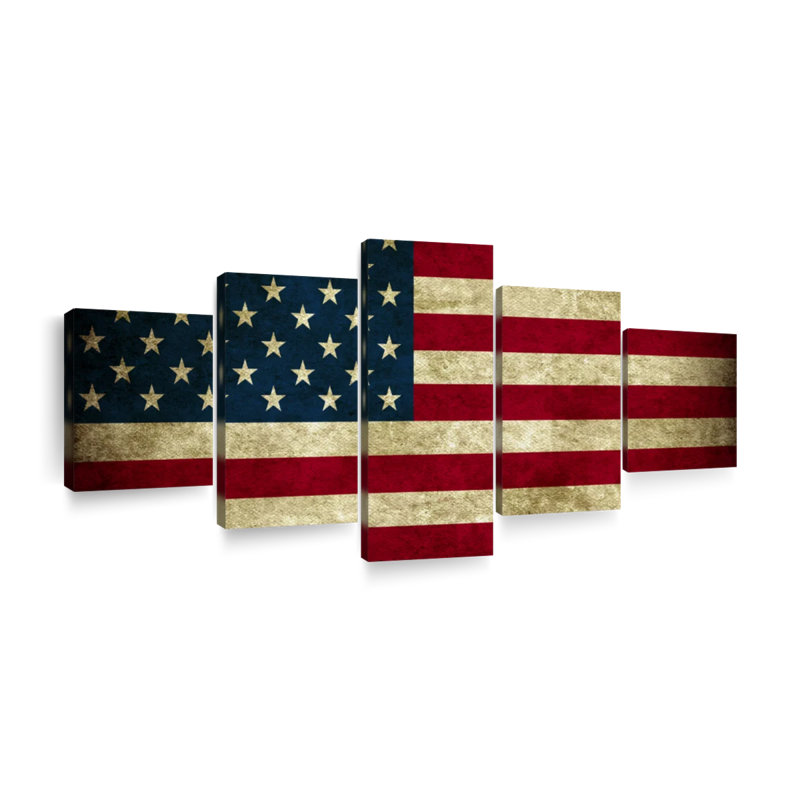 Drapeau rétro des États-Unis 5 pièces, H 55 po x l 24 po x P 1,25 po