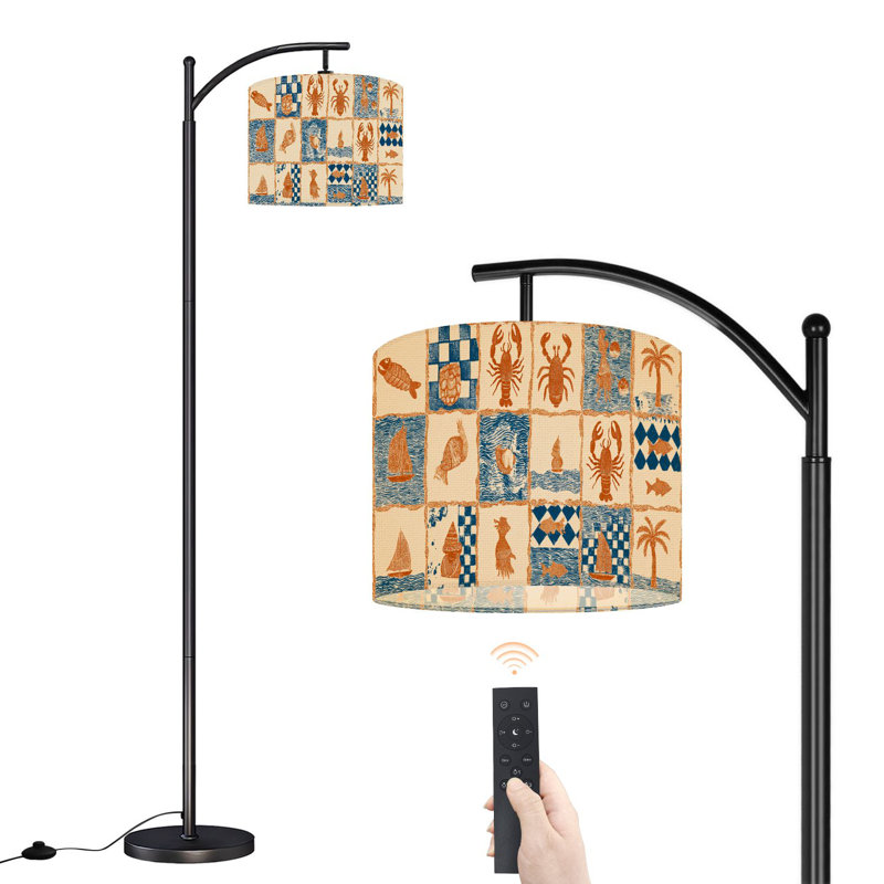 Arc Floor Lamp with Adjustable Lampshade Coastal Marine Life Geometric Standing Lamp 3 Color Temperatures Dimmable Tall Pole Lamp with Foot Switch for Bedroom