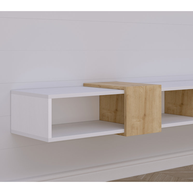 Draylee 71" Wall Mounted Floating Entertainment Media, Wooden White-Oak